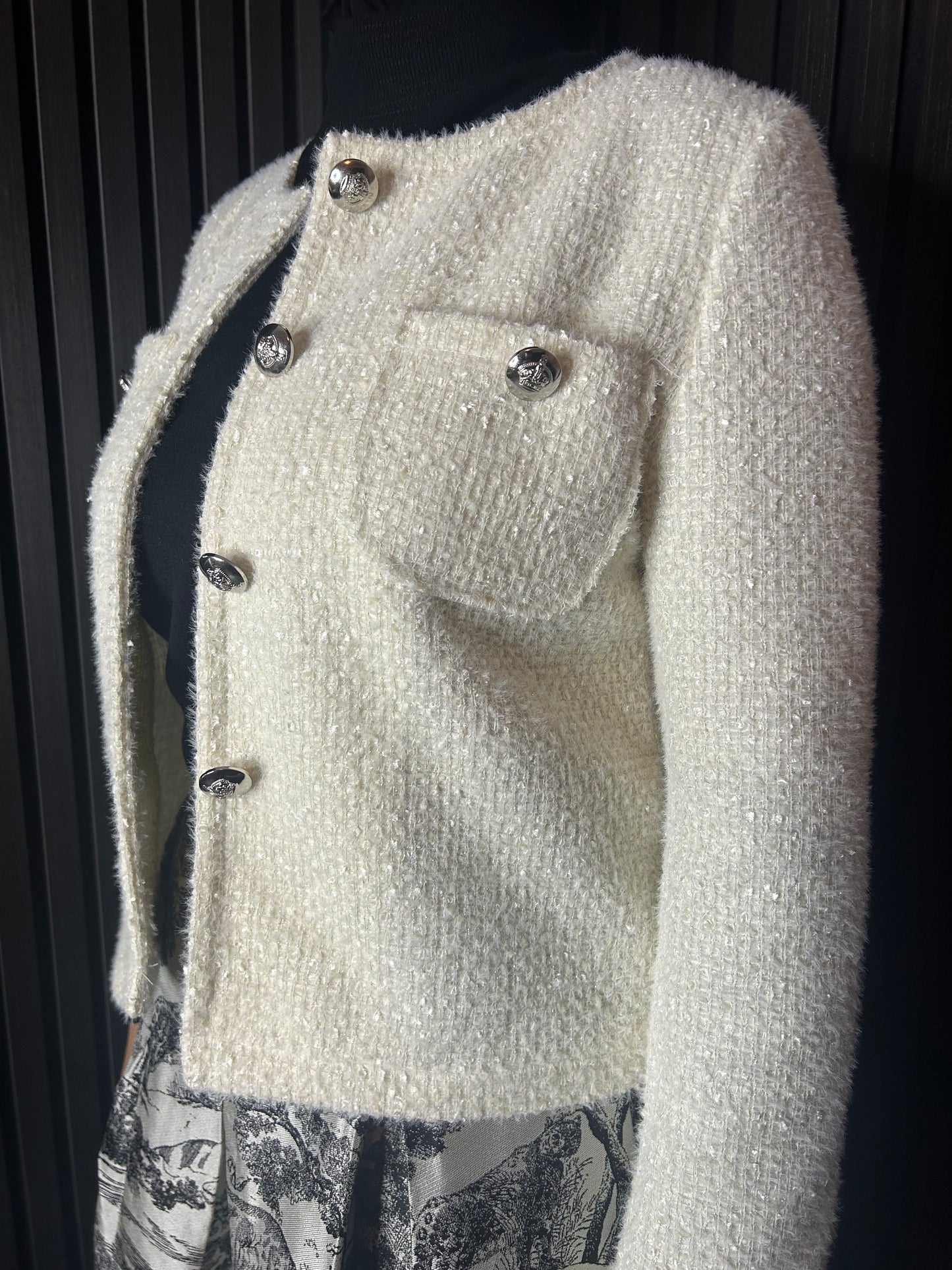 Bouclé Vest Off White With Silver