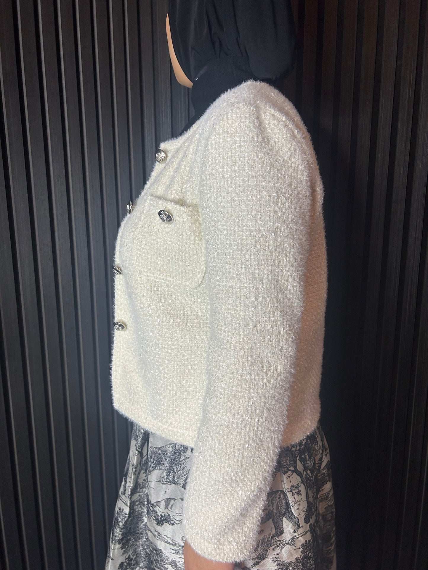 Bouclé Vest Off White With Silver